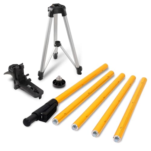 Mountlaser Laser Level Pole, 12FT/3.7M Telescoping Pole with Tripod for Lasers Level of Rotary and Line Lasers, 1/4-20 Thread 5/8-11 Adapter Included