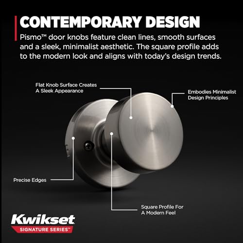 Image of Kwikset Pismo Dummy Door Knob, Single Sided Handle for Closets, French Double Doors, and Pantry, Satin Nickel Non-Turning Interior Push /Pull Door Knob, with Microban Protection, Round Rose