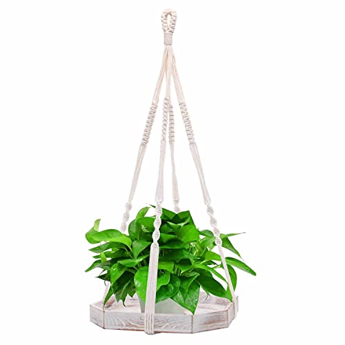Artora Macrame Plant Hanger Modern Plant Hanging Shelf Decorative Hanging Planter Rack Flower Pot Holder Handmade Cotton Plant Hangers With Wood Tray Boho Home Décor #TOP21