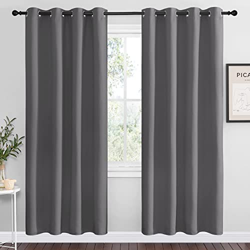 Image of NICETOWN Blackout Curtains Panels for Bedroom - 3 Pass Microfiber Noise Reducing Thermal Insulated Solid Ring Top Blackout Window Drapes (2 Panels, 55 x 78 Inch, Gray)