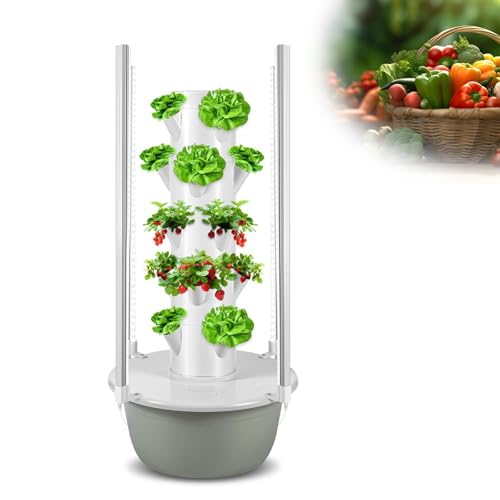 YORCME sis-Temas De Torre De PolitúNel, Torre Inclinada De Hierbas, sis-Tema De Cultivo HidropóNico Vertical - Kit De Torre con Bomba, Controlador 9-Layer36Pots-HydroponicTower+PlantLight