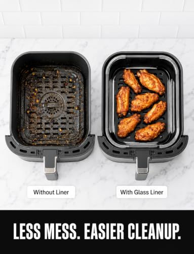 Image of Glass Air Fryer Liner for Ninja Dual Basket Air Fryers DZ401 DZ550 SL401, Reusable Borosilicate Glass Bowl with Silicone Base Handles, Dishwasher Safe Reusable Accessory Set with Tray & Lid