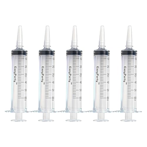 EAZYPARTY Multipurpose Measuring Syringes with 5 Extra Caps,30 Pack Reusable 2oz Syringe, and Cleaning Brush - Great for Various Applications
