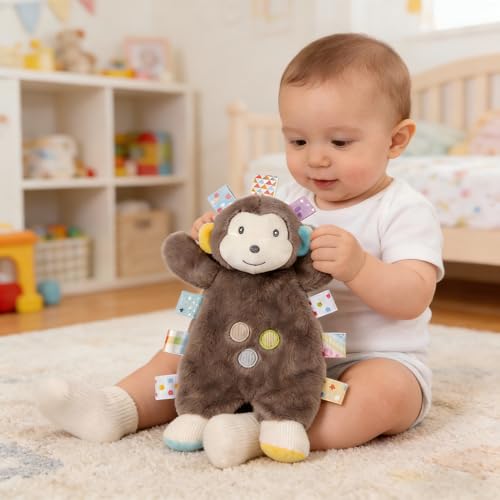 Image of CREVENT Cozy Plush Baby Animal Head Security Blanket, Soft Monkey Lovey with Crinkle Arms for Baby Girls & Boys Birthday Gift