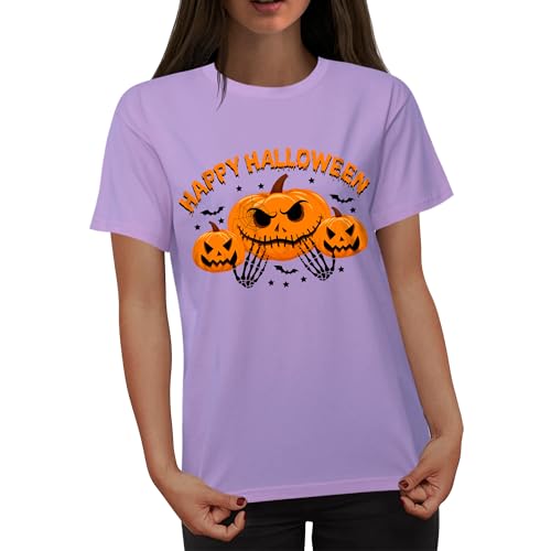 Women's Halloween Shirt:Pumpkin Art Patterns Crewneck Short Sleeve Halloween Party T-Shirt
