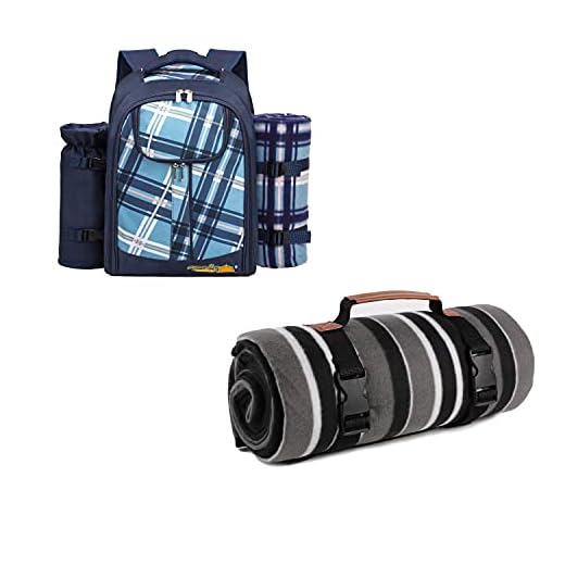 Apollo Walker Picnic Backpack for 4 Person and Extra Large Picnic Blanket 80 x 60 inches