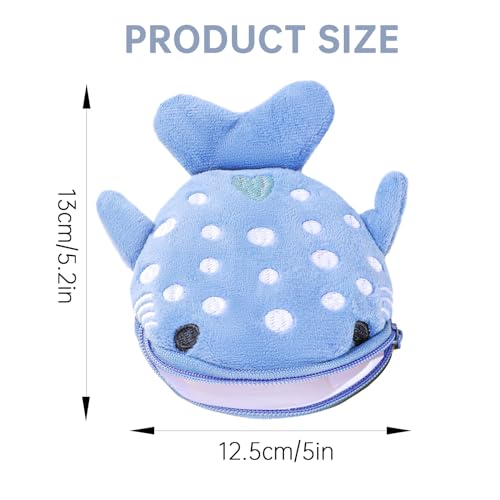 Shark Coin Purse Cute Small Wallet Plush Cartoon Cosmetic Items Bag Animal Zipper Keychain Change Purse Mini Earphone Bag Funny Novelty Coin Pouch for Women(Blue)2