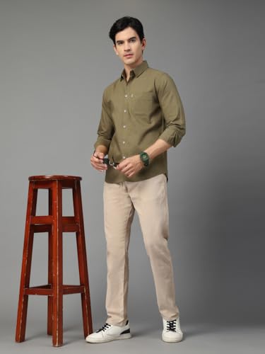 Image of Majestic Man Solid Cotton Casual Shirt - Slim Fit, Full Sleeves, Premium Button Closure