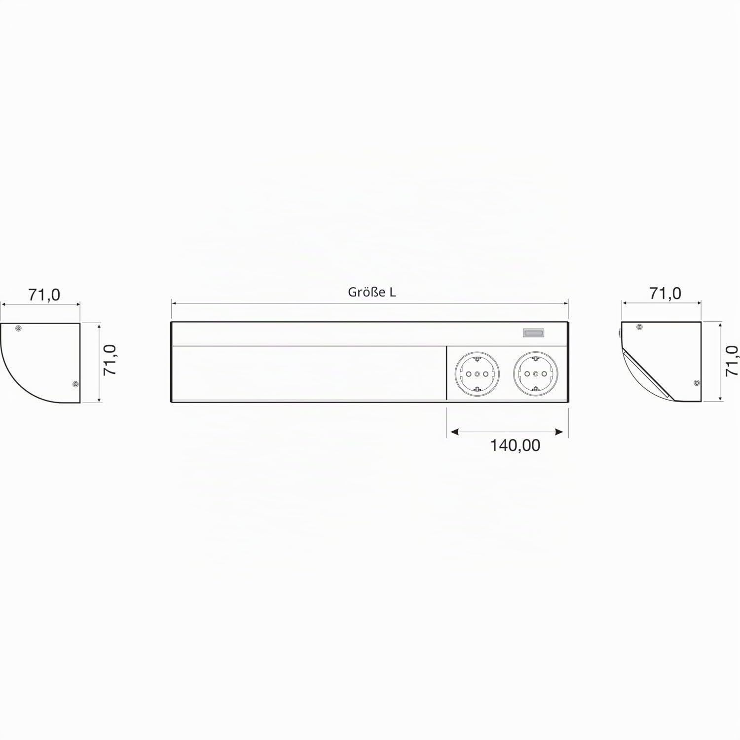 Corner Compact LED 9,6 W 4000K 860mm mit Steckdose, Edelstahl Effekt