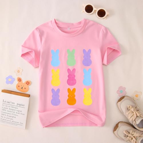 Image of Ritatte Kids Girls Easter Shirt Cute Bunny Rabbit Graphic T-Shirt Happy Easter Tees Funny Casual Short Sleeve Tops 7-12Y