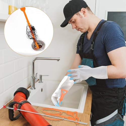 CLDURHGE Abflussspirale Spülbecken Reinigungshaken – Hochwertige Spirale Abfluss Rohrreinigung mit Drain Snake und Abfluss Haarentferner, Komplette Abflussreinigungslösung