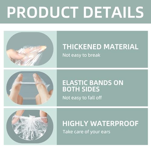 100 Stück Einweg Ohrenschützer Wasserdichte, Dusche Ohr Abdeckung, Transparente Ohrbedeckungen mit Elastischen Bändern für Haarfärbemittel, Dusche, Baden, Bad, Spa, Friseursalon, Zuhause und Hotel