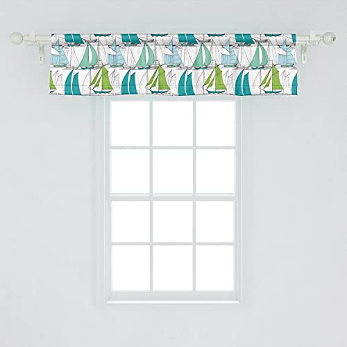 Ambesonne Nautical Window Valance, Sailing Boats On The Ocean Surfing Coastal Theme Marine Life Colorful Maritime, Curtain Valance For Kitchen Bedroom Decor With Rod Pocket, 54" X 12", Teal Green #TOP1