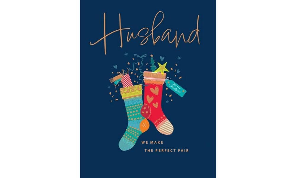 Piccadilly Greetings Modern Christmas Card, Husband, Stockings - 8 x 6 inches