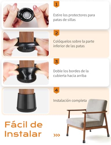 Miniatura 6 de Meldel Protector Patas Sillas 24 Piezas Extra Pequeño - Negro Silicona Protector Sillas Patas Con Almohadillas De Fieltro,Eliminan El Ruido Y Los Arañazos Circular, 15mm-20mm