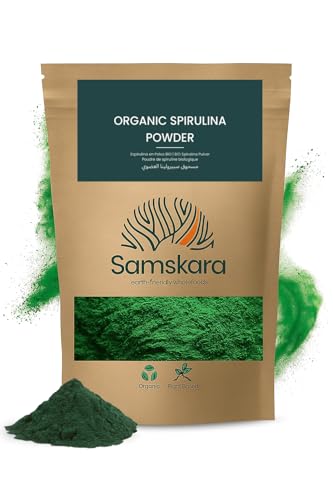 Spiruline en Poudre BIO Samskara | 63% Protéines | Superaliment Naturel | Spiruline Poudre Bio pour Smoothies, Yaourts, Recettes | Organic Spirulina Powder - 500 gr