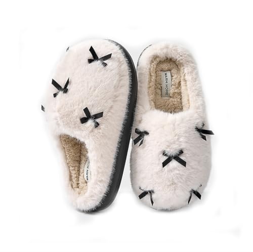 ELONEL Bowknot comfortable memory foam cute plush warm indoor home winter slippers