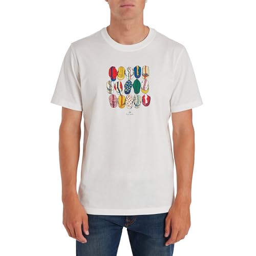 PS Paul Smith Men's 'Cycling Caps' Cotton T-Shirt, White, Large