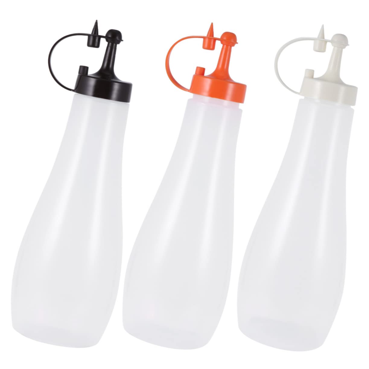 VINTORKY 3pcs Squeeze Condiment Bottles with Nozzle Caps Cream Color Squeeze Bottles for Salad Dressing Sauces and Seasonings Compact Kitchen Storage