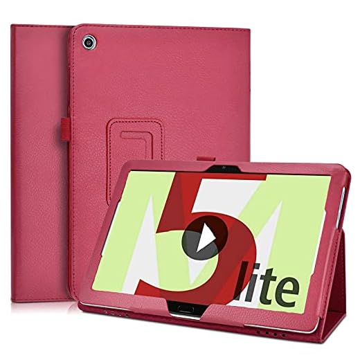 KATUMO Fodral för Huawei Mediapad M5 lite 10,1 tum fodral med pennhållare smalt fodral för Huawei M5 lite 2018 skyddande fodral mediapad M5 lite fodral läder surfplatta M5 Lite 10 bokskydd, rosa