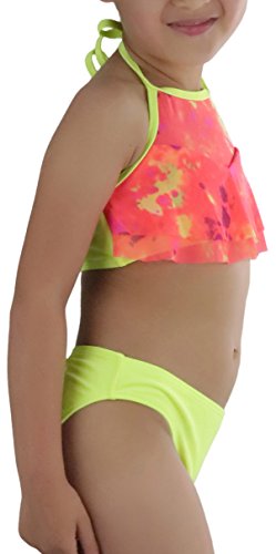 Image of ToBeInStyle Girls' Two Piece Halter Top Flowy Mesh Bikini & Bikini Bottoms