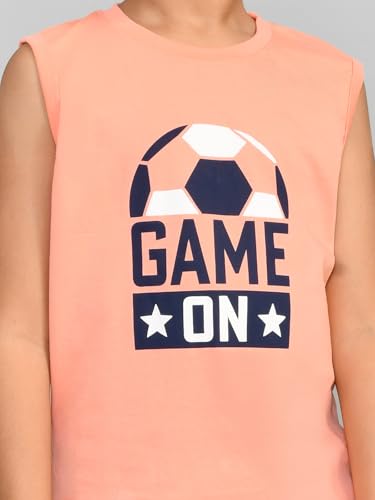 Image of Lux Cozi Printed Round Neck Sleeveless Cotton T-Shirt for Boys | Prints May Vary |