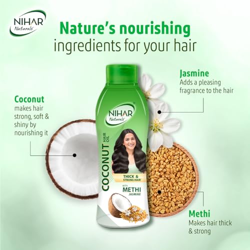 Image of Nihar Naturals Non Sticky,Coconut Hair Oil For Thick & Strong Hair, Jasmine, 550ml