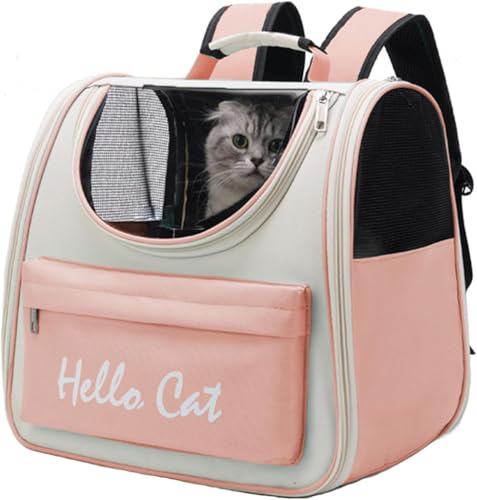 Transportador de mochila para gatos espaçoso, mochila para gatos e cães pequenos de até 15 lbs, transportador de animais de estimação leve e dobrável (Rosa)