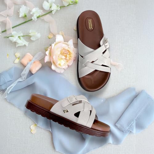 Image of KazarMax Premium Women's Effortless Comfort | Strappy Slide Sandals | Cushioned Footbed | Lightweight | Slip-On Sandals