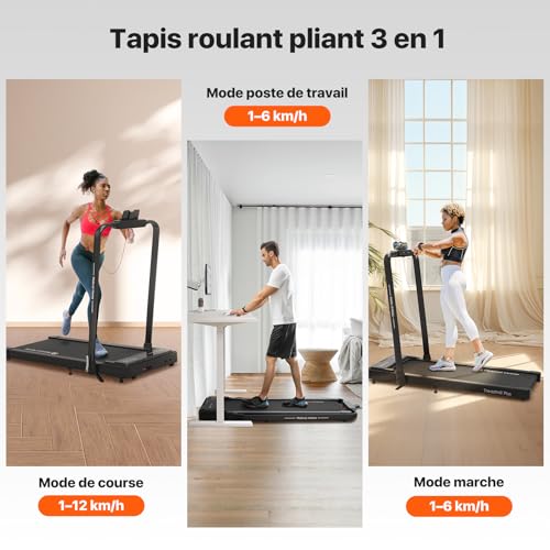 Mobvoi Home Tapis de Course Plus Pliable, 3 en 1Tapis de Marche électrique, 2,5HP, Large Surface 42cm, 12 km/h Machine de Marche pour la Maison, Le Bureau,Haut-Parleur,120 kg – Image 3
