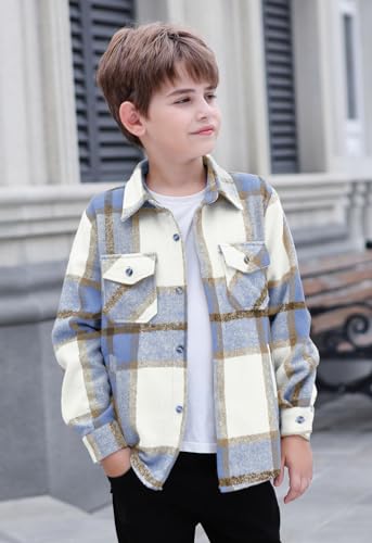 Image of Cromoncent Mens Boys Thick Flannel Shirt Long Sleeve Shirt Jacket Casual Button Down Multi Pockets Shacket