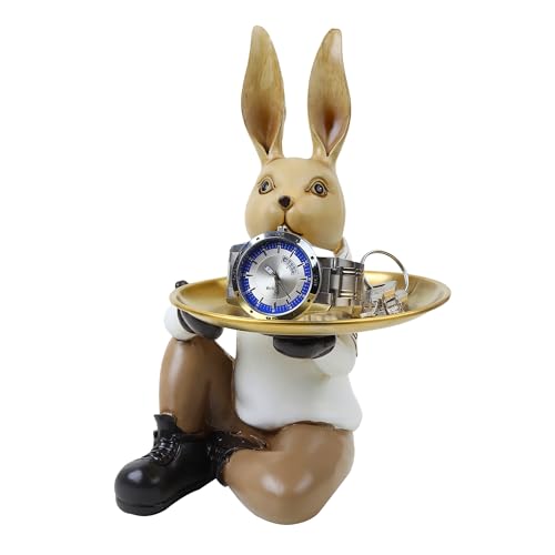 Image of ARMONIA Decorative Rabbit Butler Tray Holder, Matte Finish, Modern Art Showpiece, Decorations for Home Table, Living Room, Bedroom & Office, 25 x 20 x 20 cm, Anti-Scratch Base