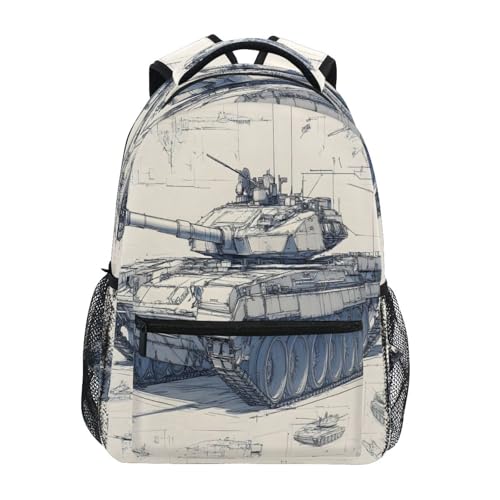 Backpack Tank Design Paper Daypack Shoulder Bag Book Bag Lightweight Back Pack 12 ×16.9 In