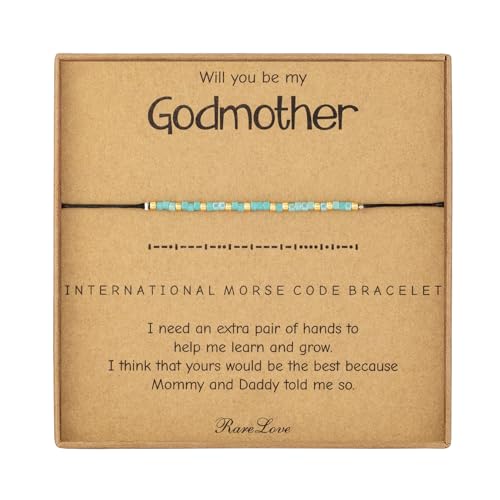 RareLove Godmother Morse Code Beaded Bracelet for Women - Blue Gold Pony Seed Tiny Beads