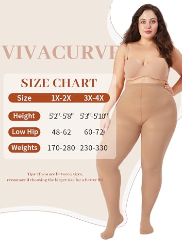 Image of Plus Size Opaque Tights for Women 240D Soft Solid Color Footed High Waist Control Top Pantyhose