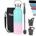 Milu Edelstahl Trinkflasche 500ml, 750ml, 1000ml (+3 Deckel) - Thermosflasche mit Strohhalm, Isolierte Wasserflasche, Auslaufsichere Isolierflasche doppelwandig, Kohlensäure geeignet (Mint Rosa, 1L)