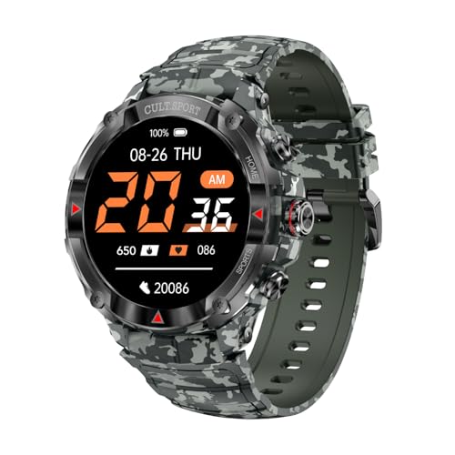 Image of CULTSPORT Cult Ranger Xr 1.43 inch AMOLED Outdoor Rugged Smartwatch For Men,850 Nits,Always On Display,Bluetooth Calling, 420Mah Battery,Sports Recognition, Health Tracking, Round Digital Watch,Camo Green