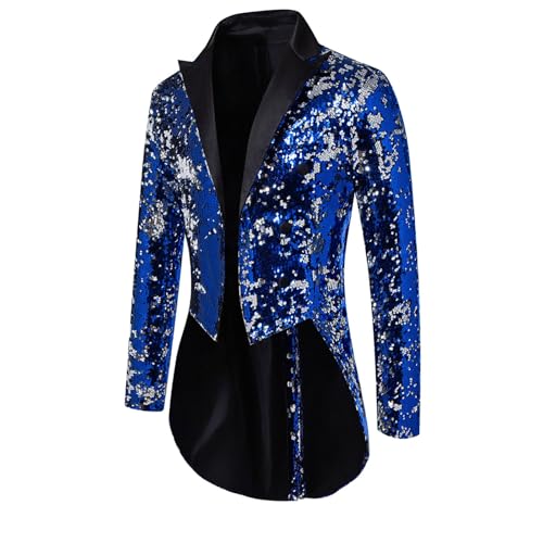 Traje de esmoquin para banquete de lentejuelas para hombre, 3 uno, azul, M