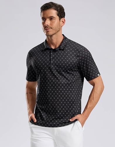 Men's Golf Shirt Short Sleeve Dry Fit Polo Moisture Wicking Print Collared Golf Shirts for Men Casual Lightweight2