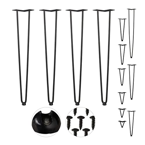 Relaxdays, Nero Gambe, 2 Aste, Metallo, Piedi Mobili a Forcella per Sgabello Tavolo Armadio H: 71 cm, Acciaio, Set da 4 pz
