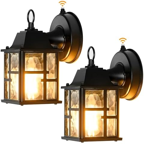OKELI Dusk to Dawn Outdoor Wall Lights, Exterior Waterproof Lantern, Front Porch Sconce Lighting with Water Ripple Glass Shade, Anti-Rust Wall Lamps Outside Lights for House Garage (2 Pack) Cover