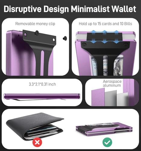 Image of Minimalist Wallet for Men, Slim Metal RFID Blocking Wallet Credit Card Holder Money Clip & Cash Strap, Scratch-Resistant Holds 15 Cards,Ideal Gift for Men | Matte Pink