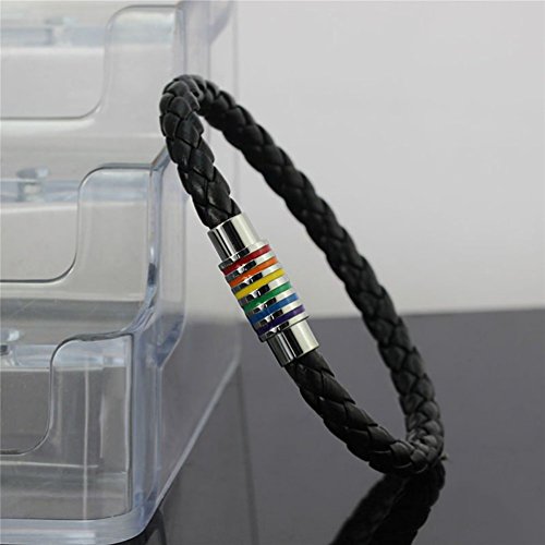 Image of Leather Braided LGBT Rainbow Bangle Bracelet - Gay & Lesbian Pride