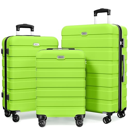 AnyZip Luggage Sets 3 Piece Hardshell Suitcase Set PC ABS Lightweight Travel Suitcases with 4 Double Spinner Wheels TSA Lock 20 24 28 Inch Apple Green