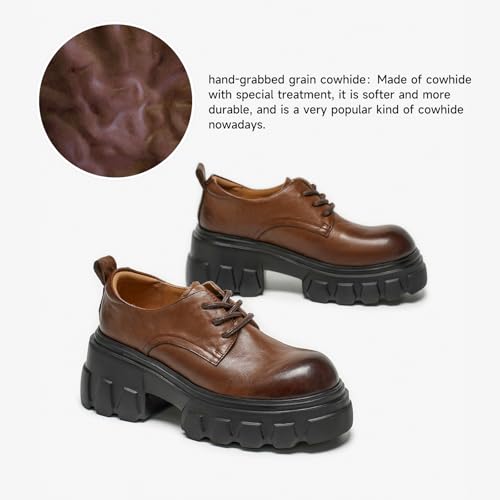 Image of BEAU TODAY Platform Oxfords for Women, Leather Chunky Drees Shoes