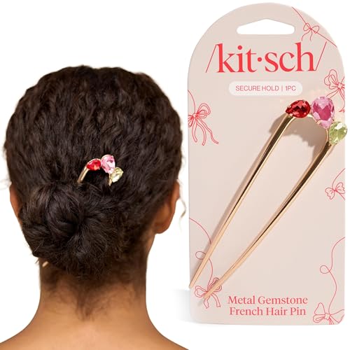 Kitsch French Hair Pin for Women Gold Hair Accessories with Gemstone Accents Lightweight Metal Hair Stick for Effortless Updos Twists & Buns | Ideal Gifts for Women