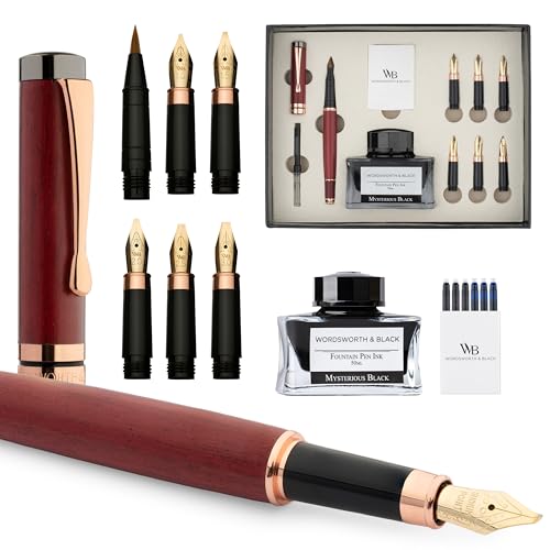 Wordsworth & Black Kalligraphie-Füller Geschenkset inklusive Tintenflasche 6 Tintenpatronen Tintenkonverter 6 Ersatzfedern luxuriöses Bambus-Design Journaling Schreibfüller [Violetter Holzton]