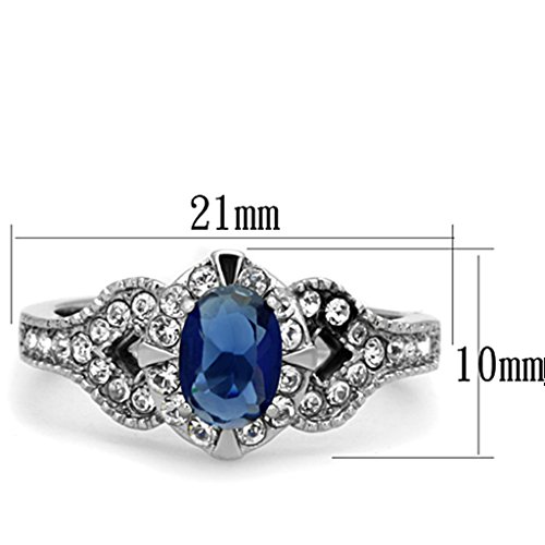 Marimor Jewelry 1.45 Carat Blue Montana Cubic Zirconia Vintage Stainless Steel Engagement Ring Women's Size 5-102