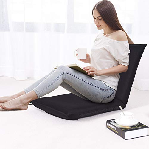 Image of Giantex Floor Chair with Back Support, 6 Adjustable Position, Folding Sleeper Bed, Video Game Chairs for Meditation Reading Watching TV, Floor Gaming Chair, Black