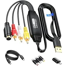 3.3 Feet VHS to Digital Converter, USB2.0 Video Cpture Card, RCA AV to USB Audio Video Converter, 1080 Video Capture Device Convert VHS VCR DVD to Digital Adapter, Compatible with Windows, Mac OS